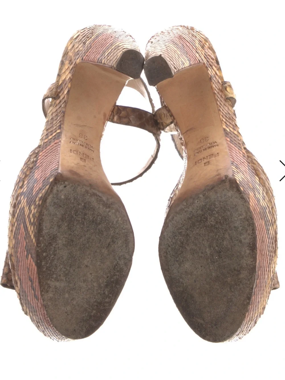 Fendi Brown and Tan Snake-Print Platform Sandal with Ankle Strap